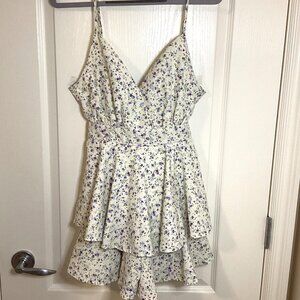 Forever 21 Women's Mini Tiered Romper Floral Layered Adjustable Straps Summer